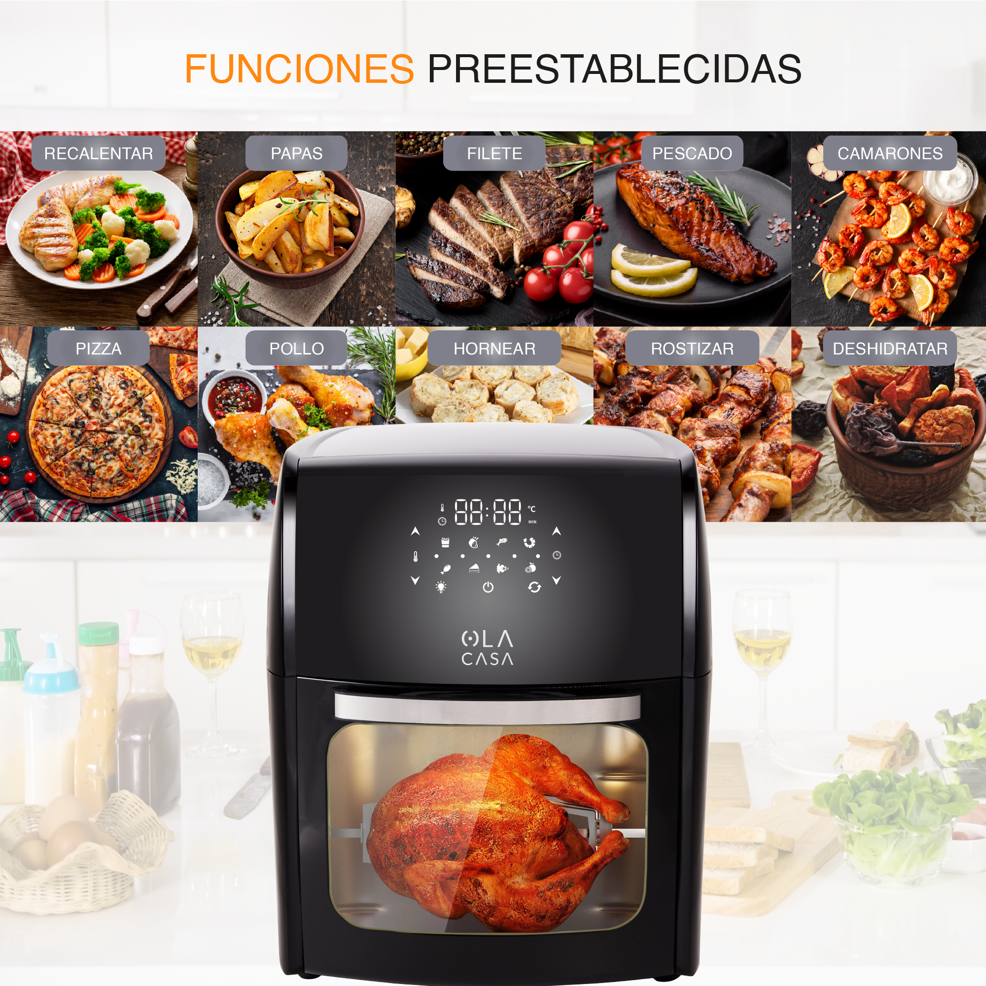Freidora De Aire 12 L Ola Casa Color Negro